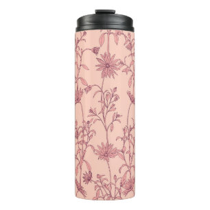 Garrafa Térmica Elementos de vintagem floral, fundo sem costura.