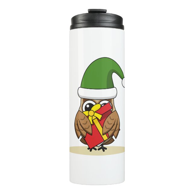 Garrafa Térmica Elf Owl de Natal com Presente (Frente)