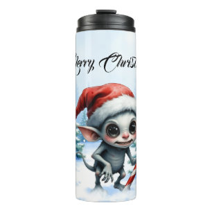 Garrafa Térmica Elfo de Natal com Candy Cane.