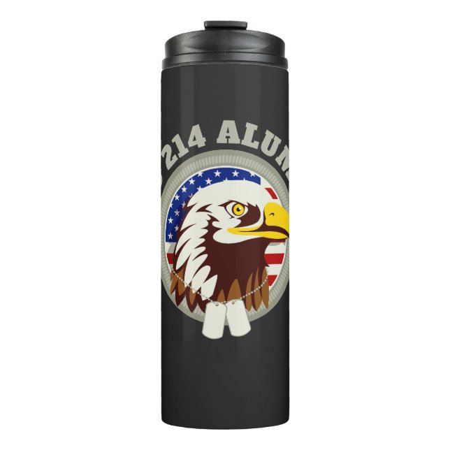 Garrafa Térmica Emblema de Águia Bandeira EUA | DD 214 Alumni Pret (Frente)