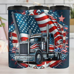 Garrafa Térmica Emblema Patriótico do Caminhão de Bandeira America