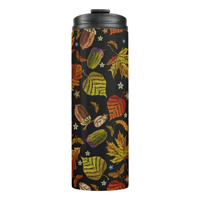 Garrafa Térmica Embroidery art. Autumn seamless pattern. Leaves, a (Frente)