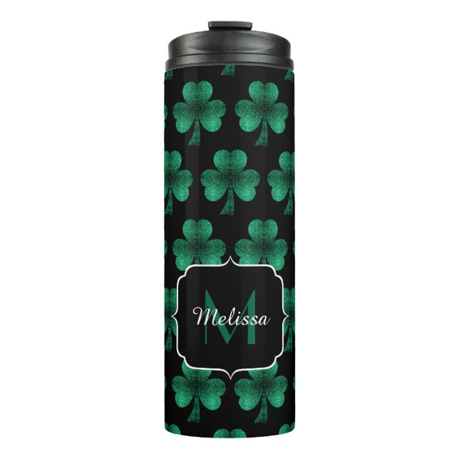 Garrafa Térmica Emerald Green Sparkle Shamrock black Monogram (Frente)