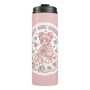 Garrafa Térmica Energia de Menina Soft Kawaii Fofa Rosa Pastel par