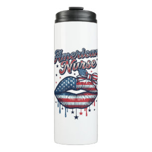 Garrafa Térmica Enfermeira Americana Desenho de Camiseta Vetorial