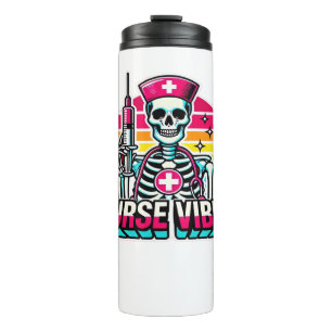Garrafa Térmica Enfermeira-Esqueleto-Neon Retro - Medicina Engraça