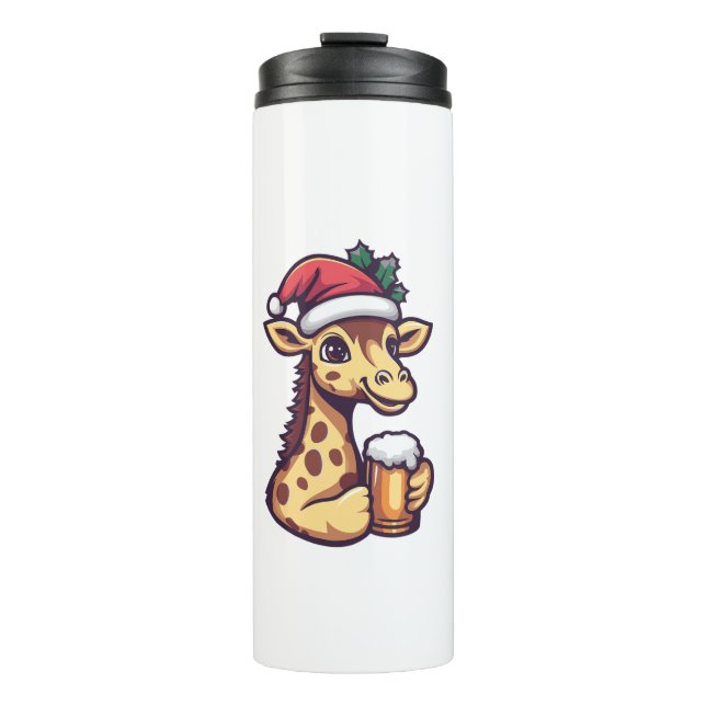 Garrafa Térmica Engraçada Girafa De Natal Com BD (Frente)