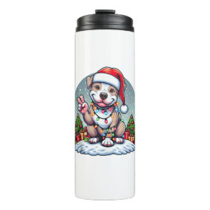 Garrafa Térmica Engraçado Mão de Paz Pitbull Luzes de Natal Mulher