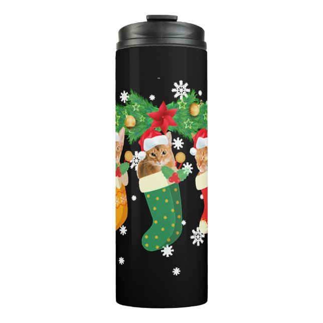 Garrafa Térmica Engraçado Presente de Natal Camisa Três Gato Abiss (Frente)