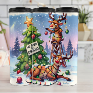 Garrafa Térmica Engraçado Reindeer tentando chegar ao Natal