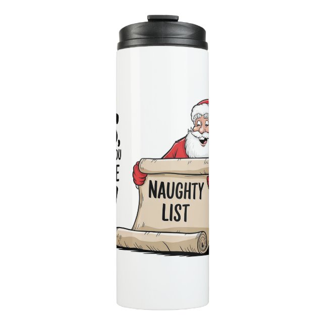 Garrafa Térmica Engraçado Santa Claus Naughty List Design de Natal (Frente)