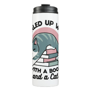 Garrafa Térmica Enrolados com um Livro e um Gato - Leitura de Gato