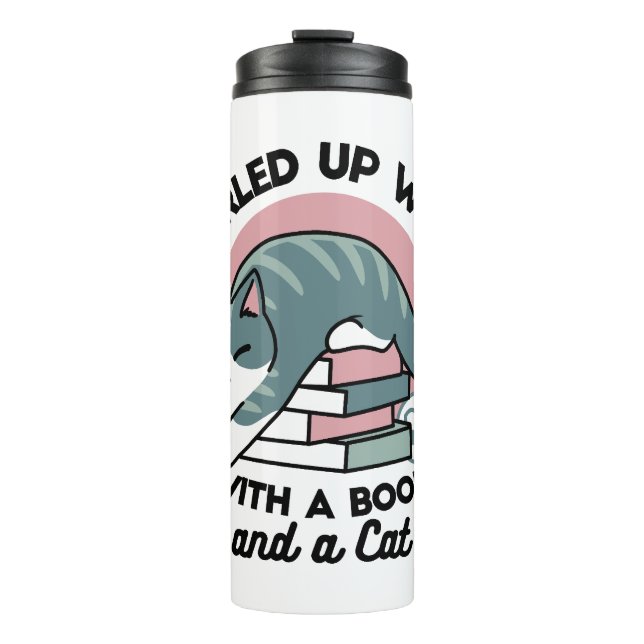 Garrafa Térmica Enrolados com um Livro e um Gato - Leitura de Gato (Frente)