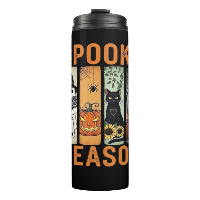 Garrafa Térmica Época Spooky - Fantasma Bonito, Gato Negro, Pumpki (Frente)
