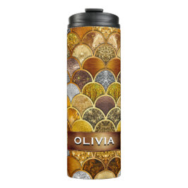 Garrafa Térmica Escalas de sereia de ouro elegante