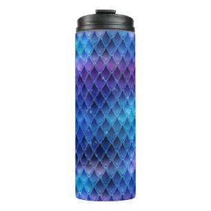 Garrafa Térmica Escamas de Dragão com Brilho Azul Ombre e Brilho