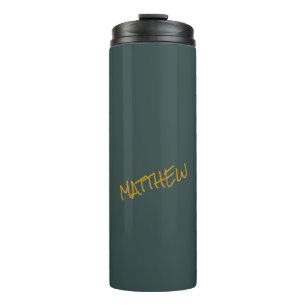 Garrafa Térmica Escrito com letras douradas modernas verdes escura