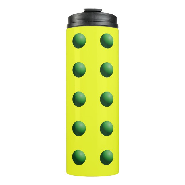 Garrafa Térmica Esferas Verdes sobre Amarelo (Frente)