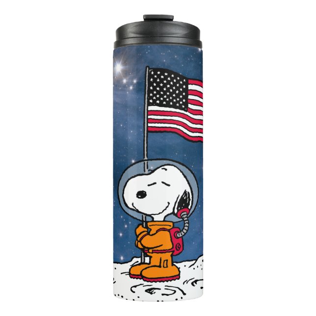 Garrafa Térmica ESPAÇO | Snoopy Com Astronauta De Bandeira (Frente)