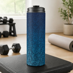 Garrafa Térmica Esportes Geométricos Ombre Azul-Marinho Moderno