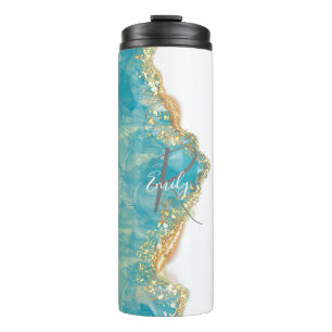 Garrafa Térmica Espuma do mar Agate Marble Abstrato Name Monograma