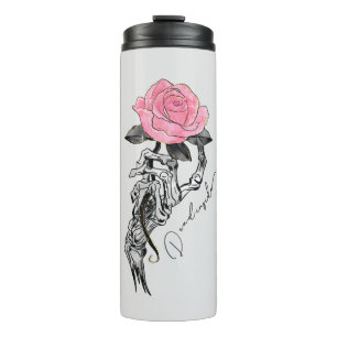 Garrafa Térmica Esqueleto Da Mão Do gótico Com Rosa Rosa Rosa   DE