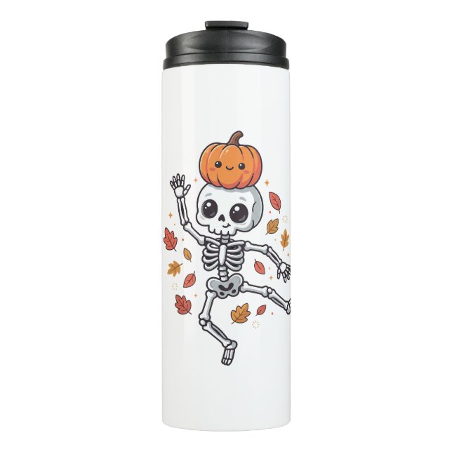 Garrafa Térmica Esqueleto Dançante de Halloween Fofo com Cabeça de (Frente)