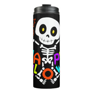 Garrafa Térmica Esqueleto do Dia das Bruxas e Design do Morcego
