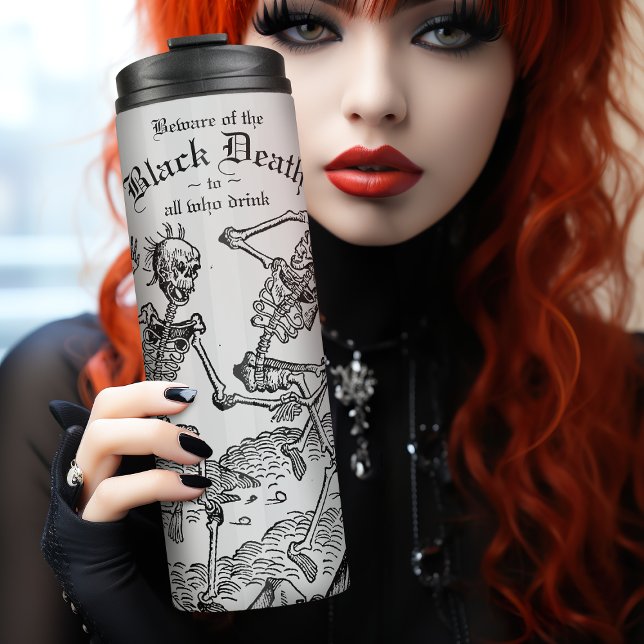 Garrafa Térmica Esqueletos dançarinos negros góticos macabros (Criador carregado)