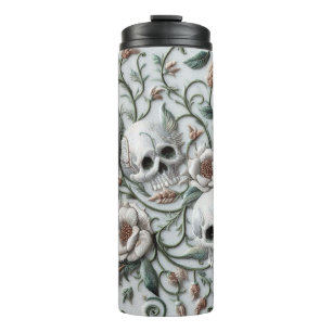 Garrafa Térmica Esqueletos de Vintage em Flores de Pele de Sangue 