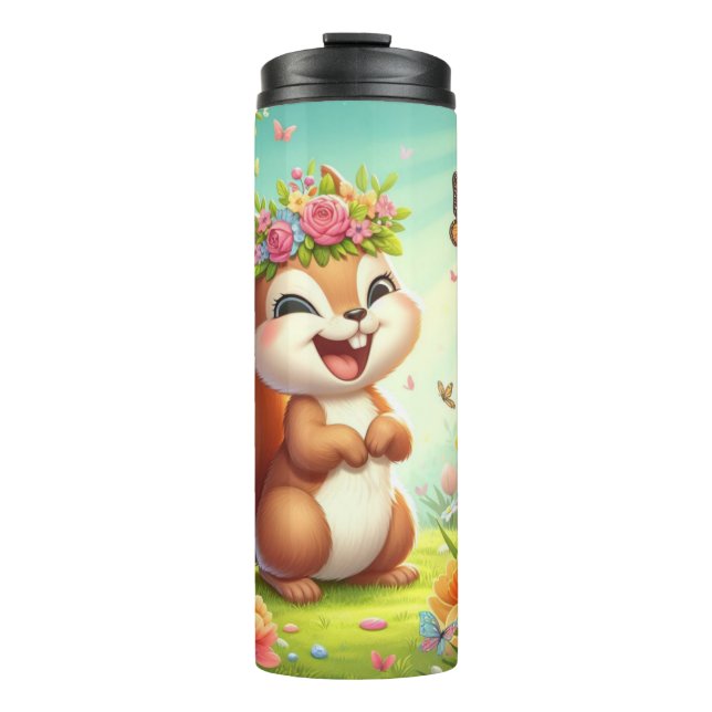 Garrafa Térmica Esquilo de primavera feliz e bonito (Frente)