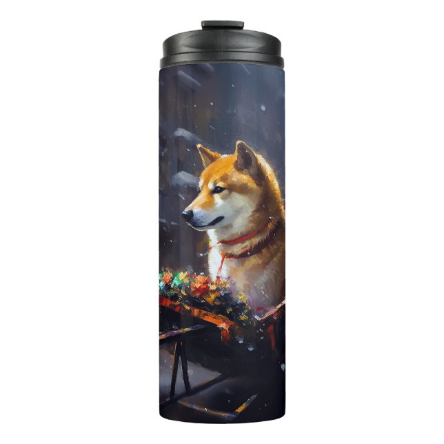 Garrafa Térmica Estação Festiva de Natal Shiba Inu (Frente)