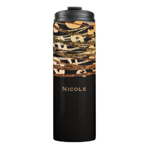 Garrafa Térmica Estampa de leopardo chita em cobre preto e bronze 