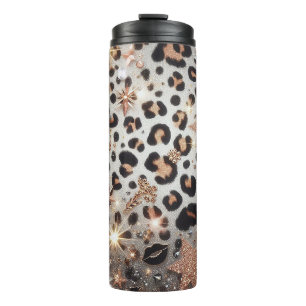 Garrafa Térmica Estampa de leopardo cintilante
