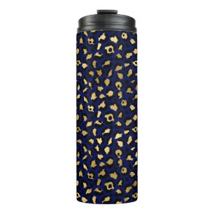 Garrafa Térmica Estampa de manchas de leopardo azul real e dourado