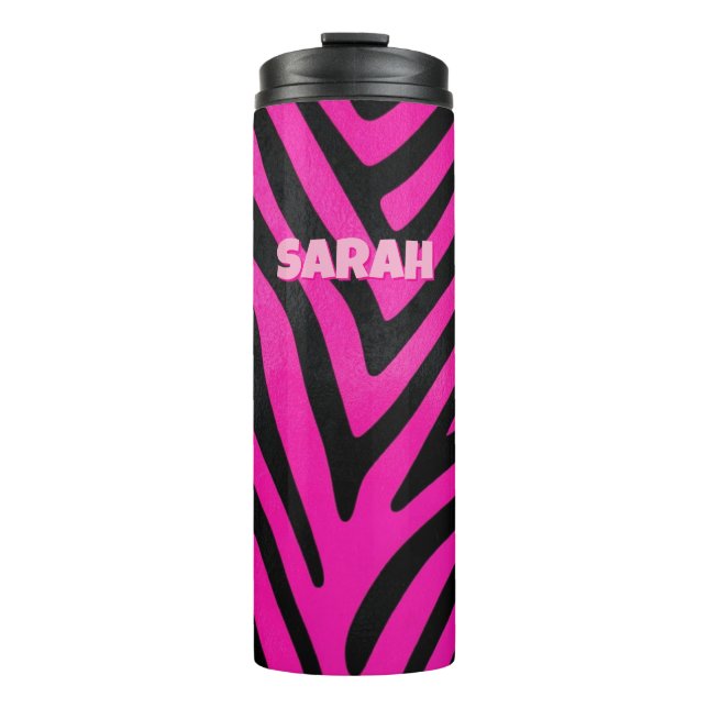 Garrafa Térmica Estampa de Zebra Rosa Personalizada  (Frente)