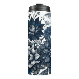 Garrafa Térmica Estampa Floral Boêmia Azul e Branco