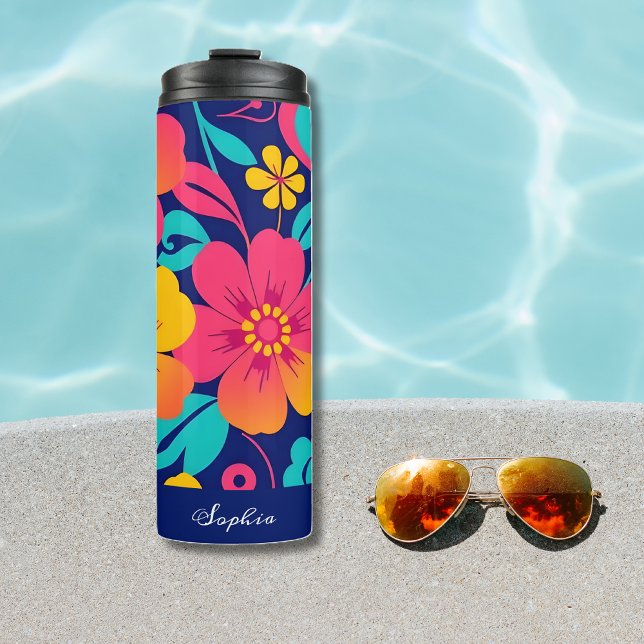 Garrafa Térmica Estilo Brilhante e Refletor Negrito - Dopamina (Bright and Bold Retro Flowers-Dopamine Style Thermal Tumbler
)