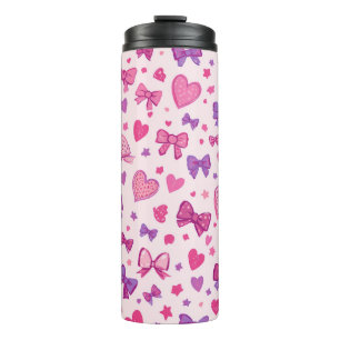 Garrafa Térmica Estilo Coquete Rosa Roxo Laço & Coração Padrão
