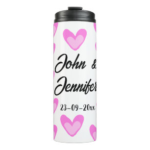 Garrafa Térmica estilo de texto simples e branco, coração de pinto