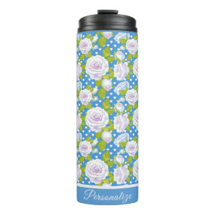 Garrafa Térmica Estilo Moderno Rosa Branca Floral Azul