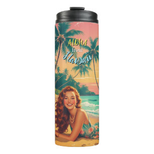 Garrafa Térmica Estilo Vintage de Viagem Havaiano Aloha do Havaí