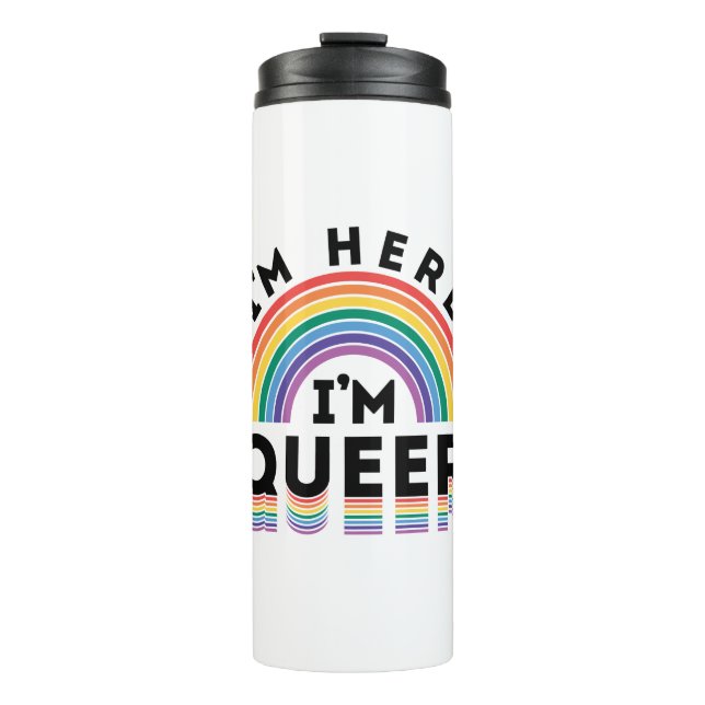 Garrafa Térmica Estou aqui, sou o Queer Orgulho gay Mês Rainbow (Frente)