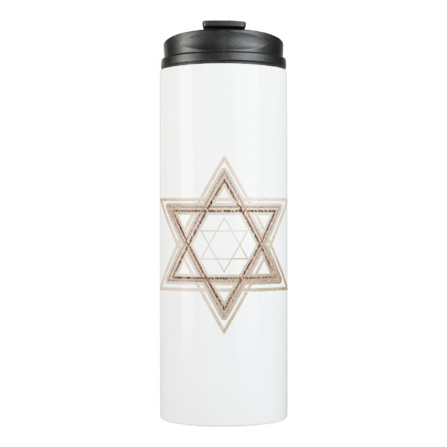 Garrafa Térmica Estrela de Davi | Elegante, Dourado e Branco Moder (Frente)