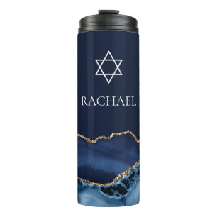 Garrafa Térmica Estrela de Davi Judaica Azul Naval Dourada Persona