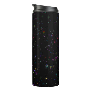 Garrafa Térmica Estrelas coloridas espumantes no design negro céu