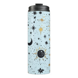 Garrafa Térmica Estrelas de Lua Negra, Dourada e Azul Celestiais