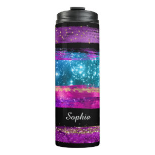 Garrafa Térmica Estrelas de Purpurina Rosa Azul Tinta Nome
