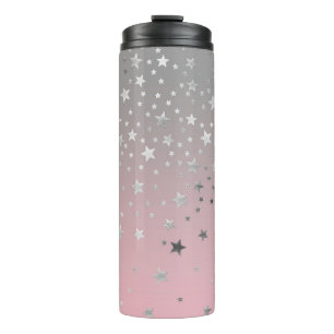Garrafa Térmica Estrelas Rosa e Cinza Moderno Chic Stylish