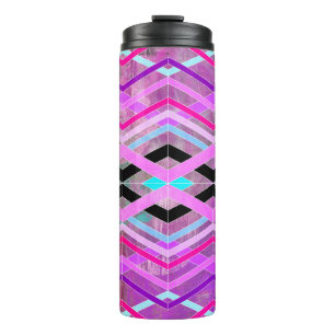 Garrafa Térmica Estrias Geométricas de Pia Rosa Púrpura e Aqua